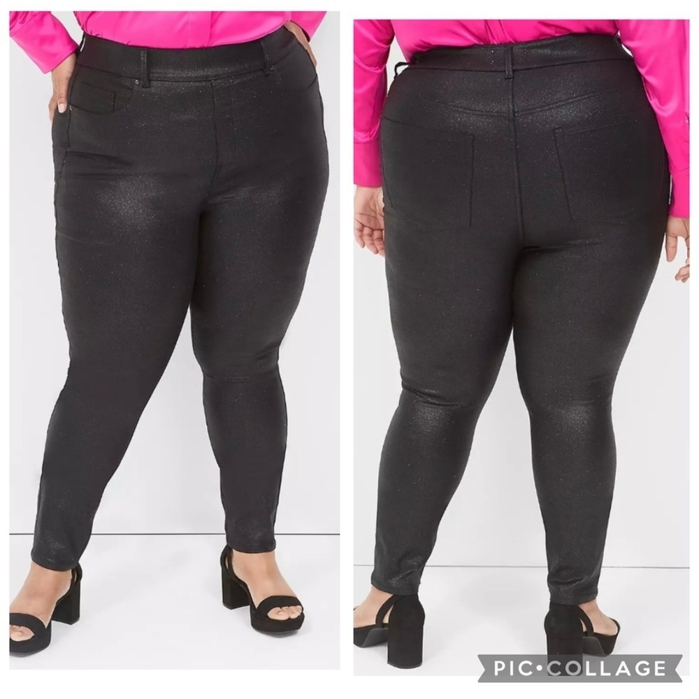New LANE BRYANT Women’s Black HIGH RISE PULL ON JEGGING Sparkle Holiday Size 28